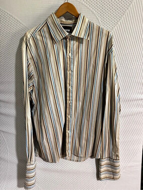 Smash Striped Button Down Shirt in Blue & White Size 4XL French Cuffs